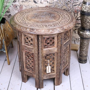 Zanskar Small Side Table with Hand Carved