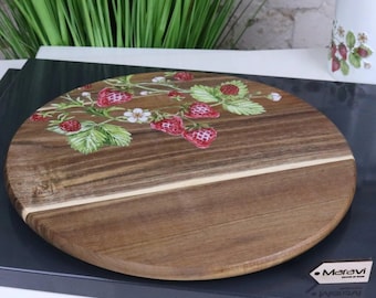 Thaniya 35 cm houten Lazy Susan aardbeiontwerp