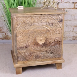 Ladha Mango Wood Carved Bedside Cabinet