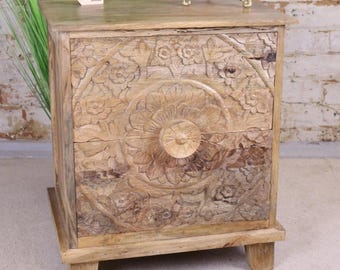 Ladha Mango Wood Carved Bedside Cabinet