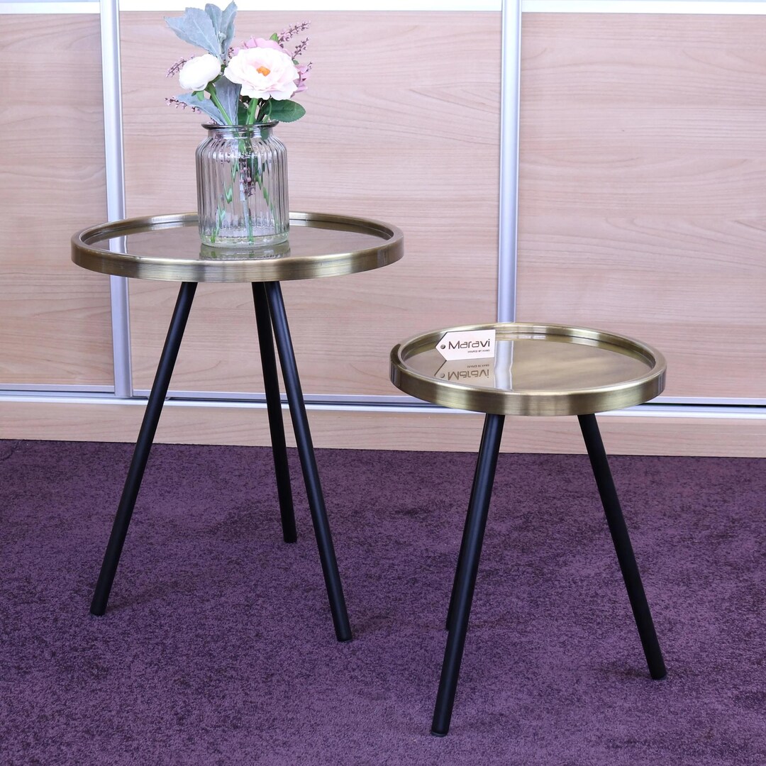 Ari Set of 2 Metal Round Side Tables Antiqued Gold - Etsy