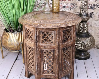 Damodar Large Side Table with Hand Carved Detail