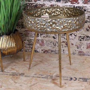 Kovalam Bowl Style Antiqued Gold Side Table