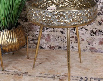 Kovalam Bowl Style Antiqued Gold Side Table