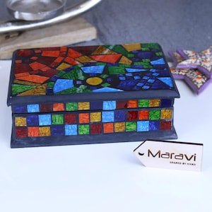 Rania Mosaic Jewellery Box 18cm x 13cm Rainbow Colours