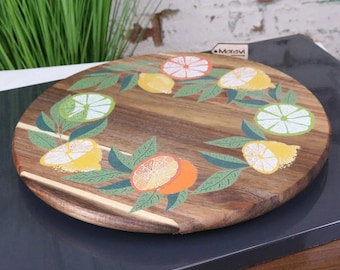 Saitras 35cm Wooden Lazy Susan Citrus Design