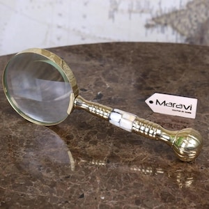 Garo Antique Vintage Brass Magnifying Glass 8cm Mother of Pearl
