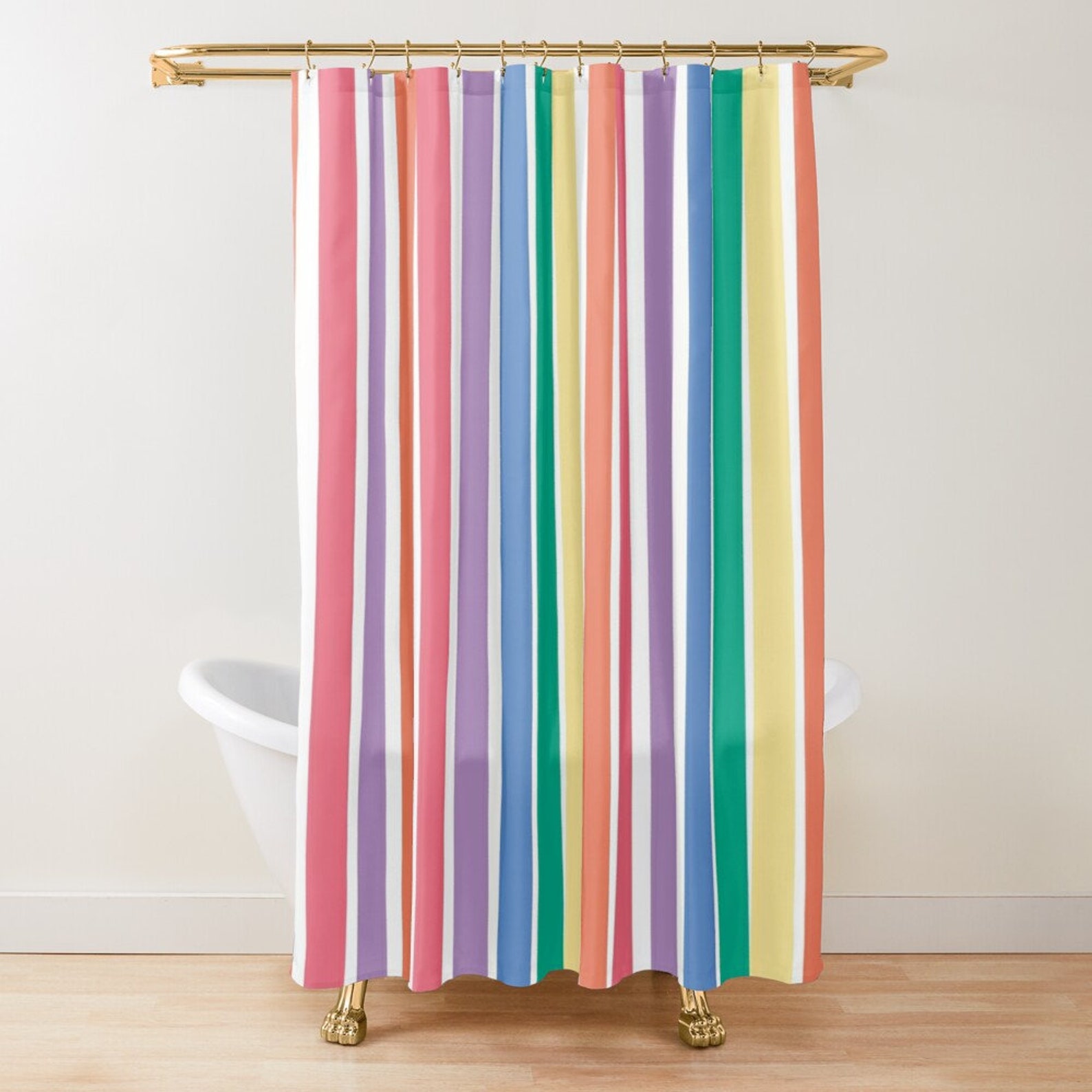 Colorful Retro Striped Rainbow Shower Curtains College Dorm Etsy