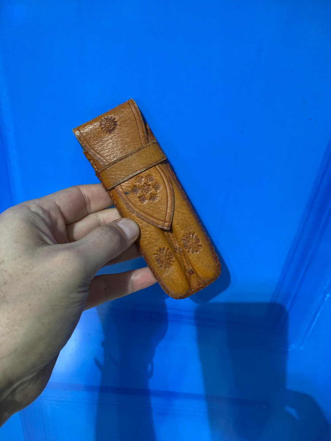 Pen Case Leather Vintage Folk Light Brown Two Pe Etsy