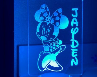 Minnie Mouse Night Light, Night Light, Personalized Night Light, Kids Bedroom Decor, Children's Lights, Nursery Night Light, Girls Bedroom