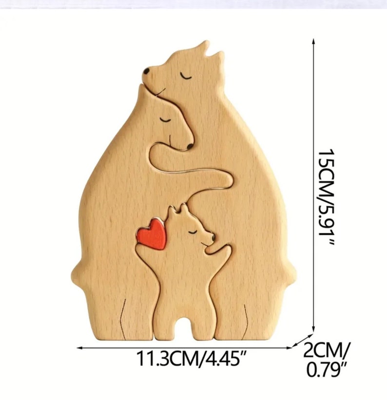 Family Personalized Wooden Bear Puzzle, Engraved Name Puzzle, Gift for Mom, Family Home Decor, Gift For Kids, Gift for Grandma, Animal Lover zdjęcie 3