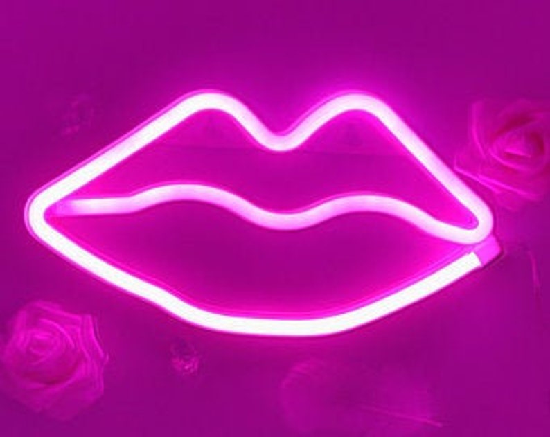 Pink Lips Neon Sign Neon LED Light Table Bedroom Wall | Etsy