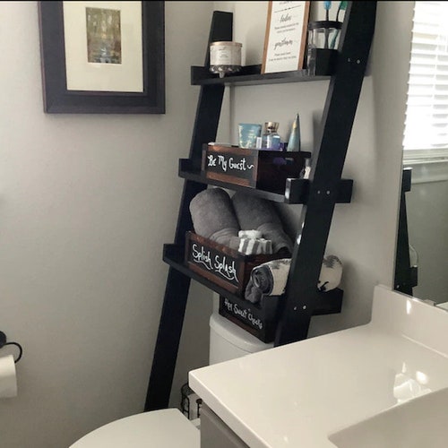 Bathroom Ladder Shelf Black Rispa