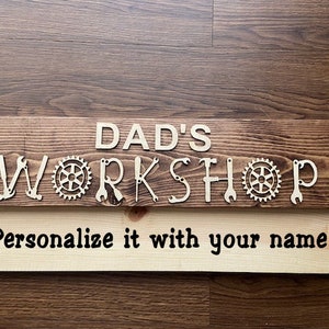 Dad's Workshop Wood Sign, Gift for Father's, Giuft For Dad's, Gift for Grandpa, Personalized Workshop Sign, Garage Sign, Wooden Shop Sign