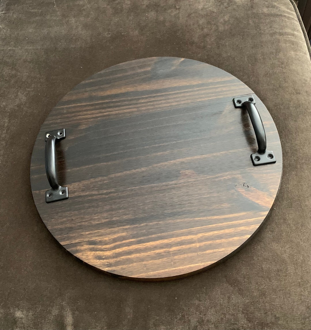 Round Wooden Tray Round Ottoman Tray Rustic Wooden Tray - Etsy