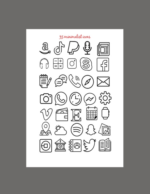 App Icons Black And White Light Grey Minimalist Line Design Etsy App Icons Black And White Light Grey Minimalist Line Design Etsy