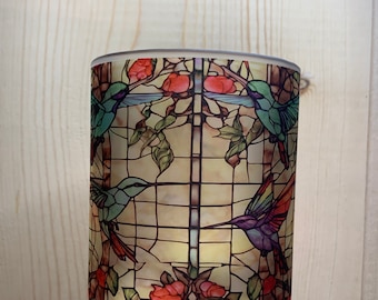 Personalized Hummingbird Stained Glass Designed Tea Light Candle Holder, Night Light, Hummingbird Lovers, Gift for Mom, Aunt, Grandma