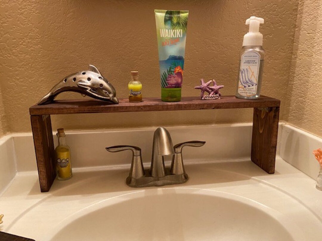 Over the Sink Bathroom Shelf, Rustic Wood Bath Caddy, Bathtub Tray, Bathroom Storage, Plant