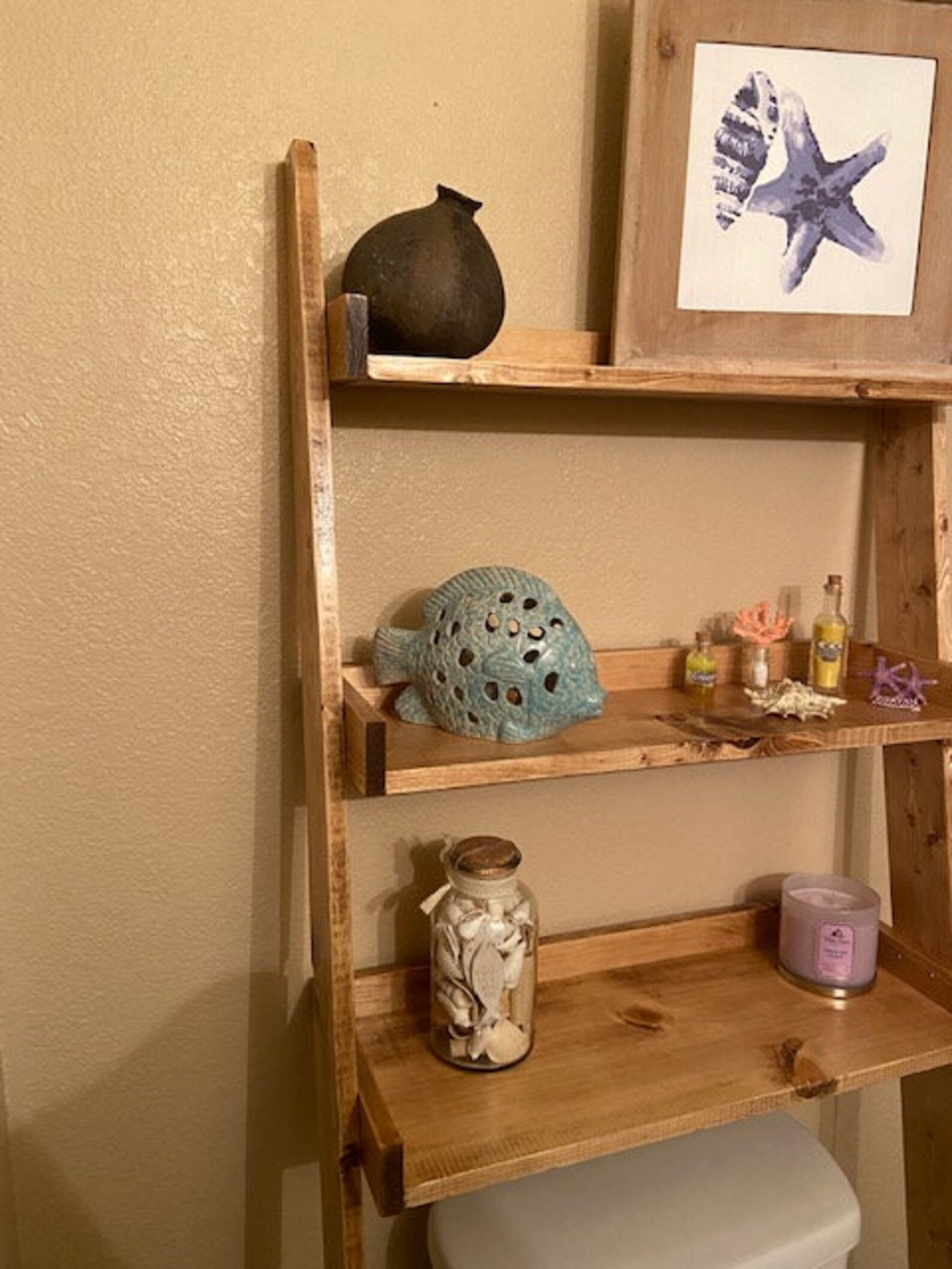 Over the Toilet Bathroom Ladder Shelf Wooden Bathroom Decor Etsy