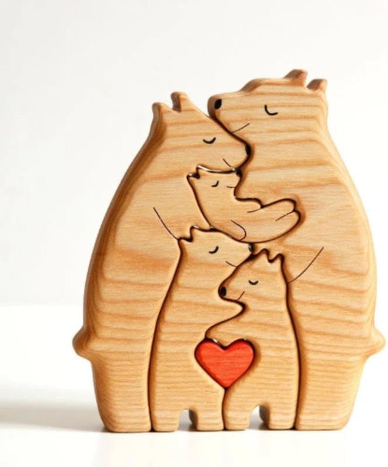 Family Personalized Wooden Bear Puzzle, Engraved Name Puzzle, Gift for Mom, Family Home Decor, Gift For Kids, Gift for Grandma, Animal Lover zdjęcie 2