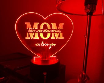 Mom Personalized Gift Night Light, Heart Light, Love Light, Mothers Gift Night Light, Kids Bedroom Decor, Grandma Gift, Nursery Night Light