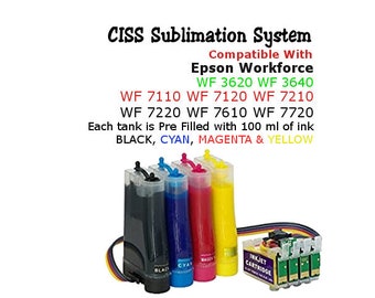 CISS Dye Sublimation Ink Conversion Kit, Epson WorkForce Wf-7210 Wf-7710 WF-7720  4 100ml bottles Sublimation ink, Do It Yourself DIY Kit