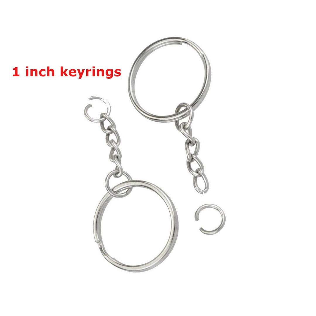 Silver Key Chain Rings With Attached Chain, Jump Ring,1 Inch Split Key