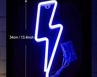 Menneskelige race Antagelse vejkryds Blue Lightning Bolt Sign Neon LED Light Bedroom Wall - Etsy