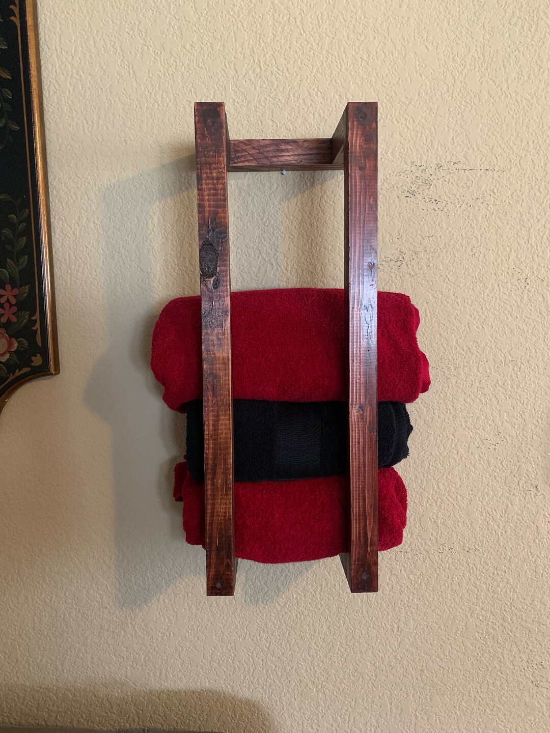 Rustic Wooden Floating Towel Rack, Wooden Bathroom Decor, Bathroom ...