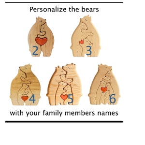Family Personalized Wooden Bear Puzzle, Engraved Name Puzzle, Gift for Mom, Family Home Decor, Gift For Kids, Gift for Grandma, Animal Lover zdjęcie 4