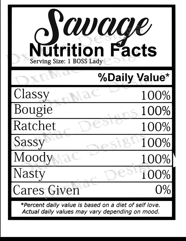 Download Savage SVG Nutrition Facts Black woman svg Black girl | Etsy