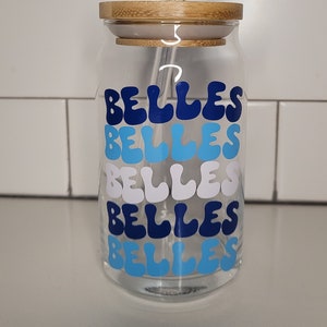 Belles Belles Belles Beer Can Glass | Saint Mary’s College Gift | Iced Coffee Cup with Lid & Straw | Graduation Alumna Gift | 16oz Glass
