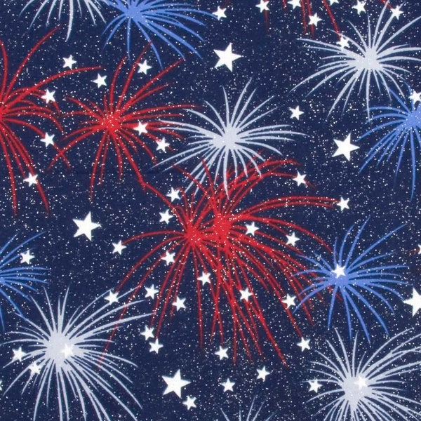 4th of July Fabric,Glitter Fabric,Blue Fabric, Star Fabric, USA Fabric, Cotton Fabric, Fabric By The Yard, Firework Fabric, Patriotic Fabric