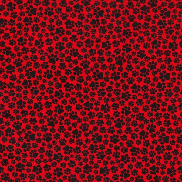 Black Paws On Red Fabric, Black Paws, Red Fabric, Paws Fabric, Cotton, Fabric, Fabric By The Yard, Sewing, Knitting, Quilting