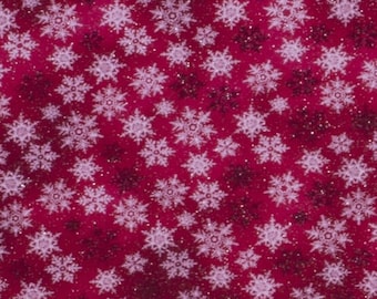 Tissu red Snow Flake, Tissu de Noël rouge, Tissu coton, Tissu par jardin, Tissu, Couture, Tricot, Matelassage, Tissu à paillettes