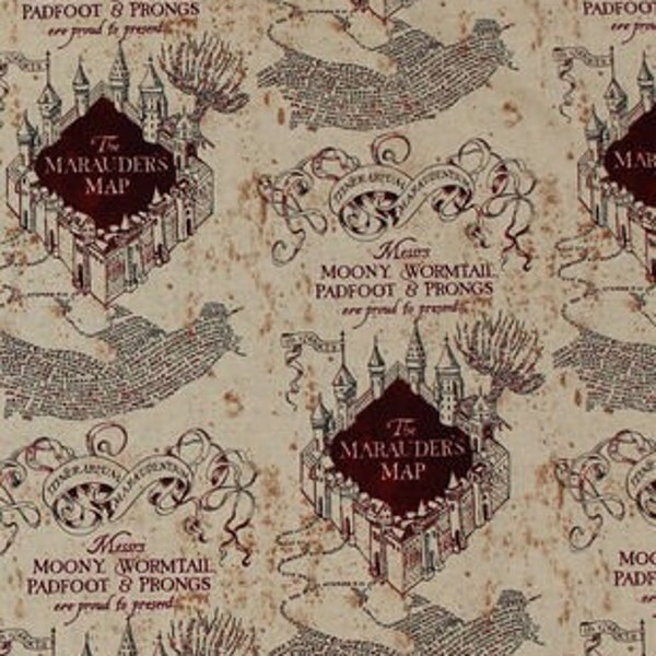 Harry Potter Fabric, Marauder Map Fabric, Map Fabric, Fabric, Sewing, Knitting, Quilting, Wizards Fabric, Cotton Fabric, Fabric By The Yard