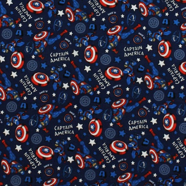 Captain America Fabric, Avengers Fabric, Hero Fabric, Marvel Fabric, DC Fabric, Tissu, Tissu par cour, Couture, Tricot, Quilting, Blue Fabric