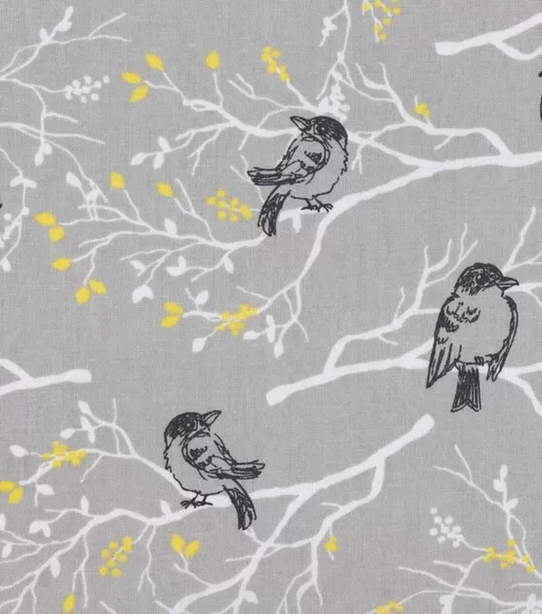 Animal Fabric, Cotton Fabric, Bird Fabric, Gray Fabric, Fabric, Bird