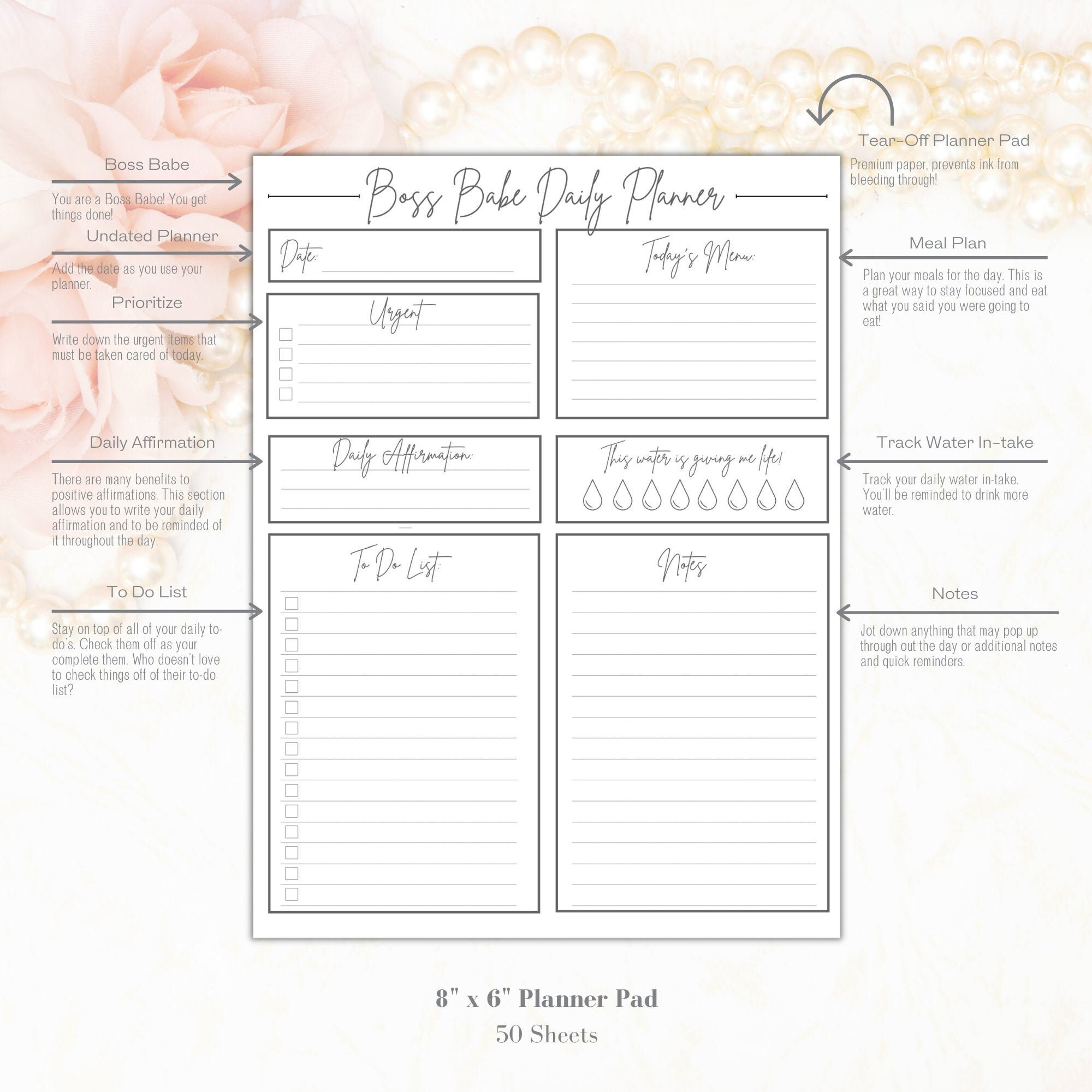 Daily Planner Pad 50 Undated Sheets Tear-Off Pad Schedule | Etsy