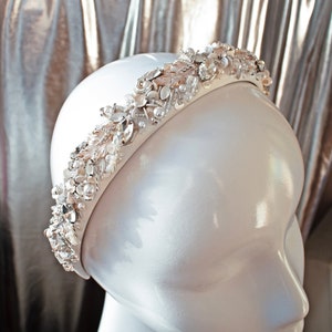 Bridal Pearl Padded Headband, Thick Embellished Headpiece with Pearls and Crystals for Wedding, Statement Bride Handmade Jewelry Crown