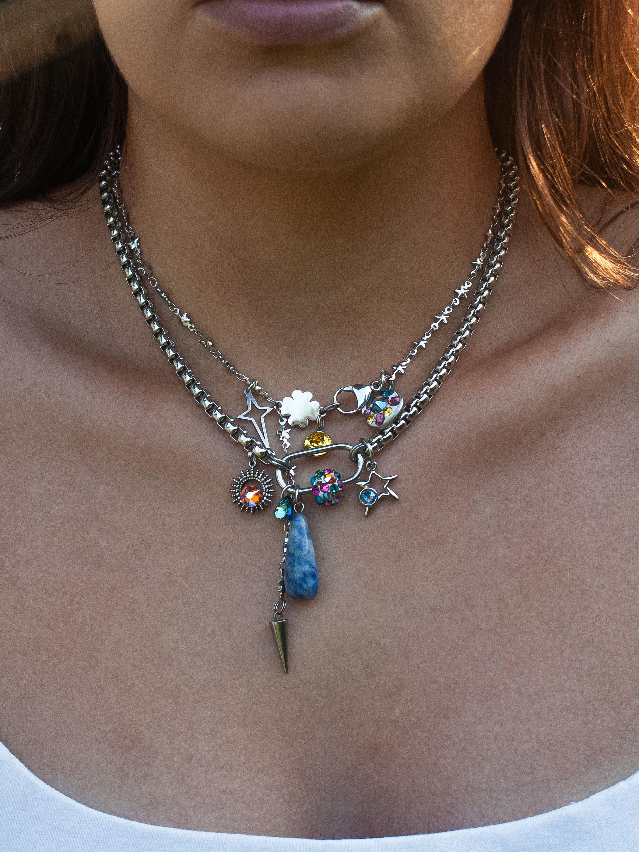 Swarovski Crystal Charm Necklace Set: Blue Jasper & Star Pendants