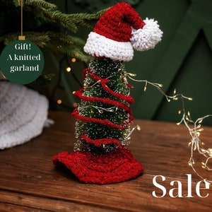Rode kerstboomrok en topset voor mini-kerstboom Gebreide slinger als cadeau! Vrolijk Kerstfeest