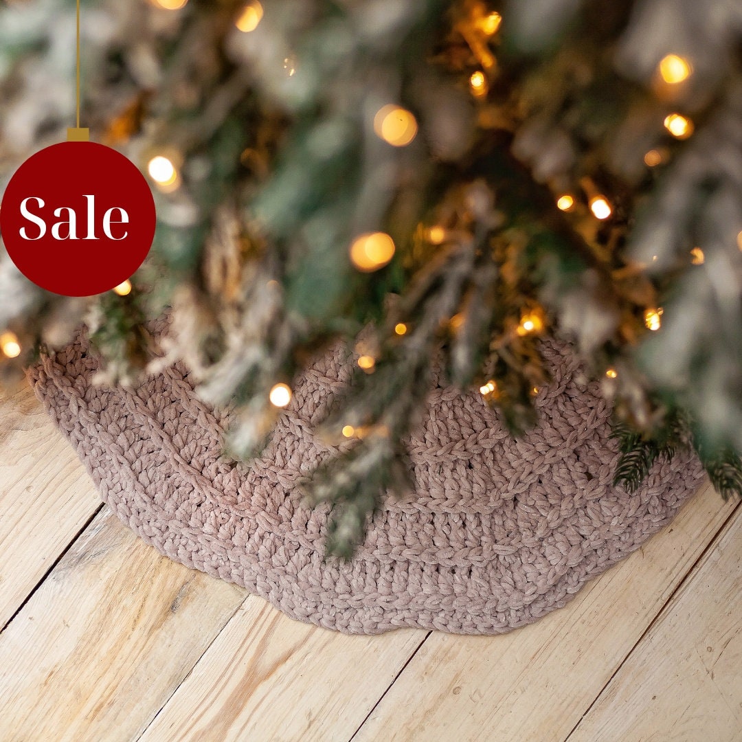 Сhunky Knit Christmas Tree Skirt Tree Collar Farmhouse Handmade Holiday