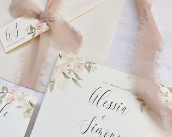 Hochzeitsteilnahme-Hochzeitseinladungen-Personalisierte Handwerker-Teilnahmen-Made in Italy-Soft Flowers Model