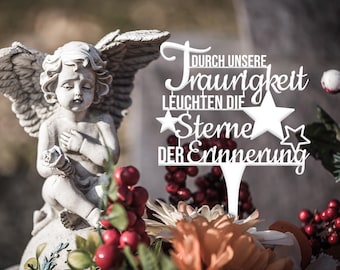Illumino Grabdekoration Grabschmuck Wetterfeste Grabstecker Stahl mit Trauerspruch /Durch unsere Traurigkeit.../ Eine liebevolle Erinnerung