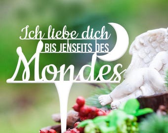 Illumino Grabdekoration Grabschmuck Wetterfeste Grabstecker aus Stahl mit Trauerspruch /Ich liebe dich bis jenseits des Mondes/ Friedhof