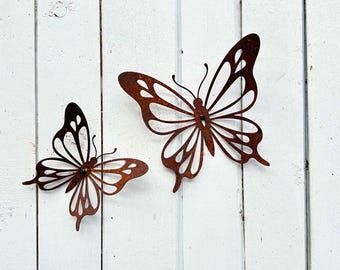 Einzigartige 3D Insekten in Rostoptik Schmetterling 2er Set Outdoor Deko für Garten Balkon Beet Terrasse
