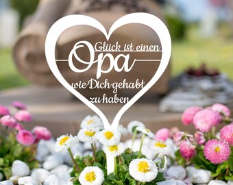 Illumino grave marker weatherproof grave decoration metal white powder-coated cemetery grave decoration mourning saying "Happiness is having a grandpa..." urn