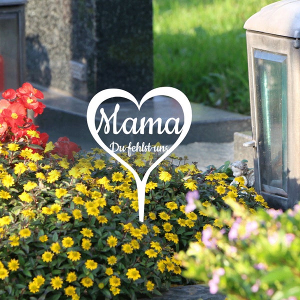 Illumino Grabstecker Wetterfest Grabschmuck Stahl pulverbeschichtet Friedhof Grabdeko  "Mama du fehlst uns"Trostgeschenke, Urnen