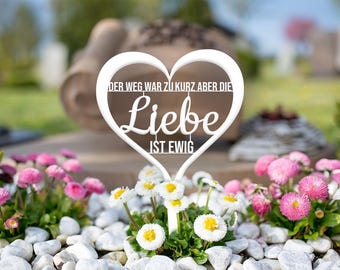 Illumino Grabstecker Wetterfest Grabschmuck Herz Metall weiß pulverbeschichtet Friedhof Grabdeko Trauer Spruch  "Der Weg war zu kurz aber.."